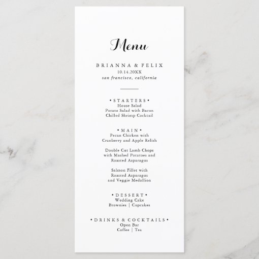 Modern Calligraphy Dinner Menu | Zazzle