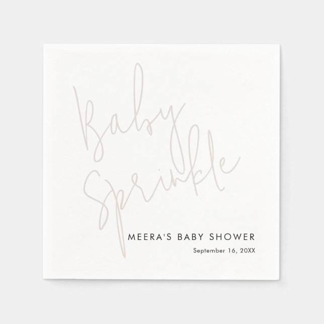 Modern Calligraphy Dusty Pink Baby Sprinkle Napkins (Front)