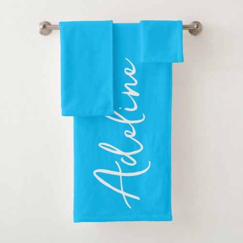 Modern Calligraphy Electric Blue Custom Name Bath Towel Set