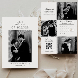 Modern Calligraphy Elegant Calendar Photo Wedding  Save The Date