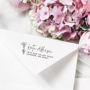 Modern Calligraphy Elegant Flower Return Address Rubber Stamp
