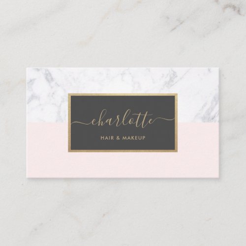 Modern Calligraphy Elegant Gold Blush Pink  Grey Business Card