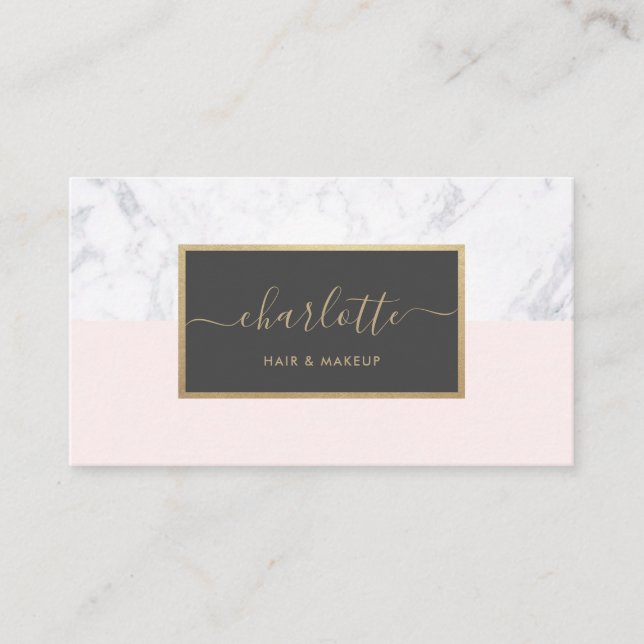 Modern Calligraphy Elegant Gold Blush Pink & Grey Business Card (Front)