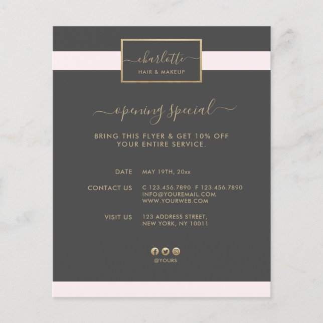 Modern Calligraphy Elegant Gold Blush Pink & Grey Flyer (Front)