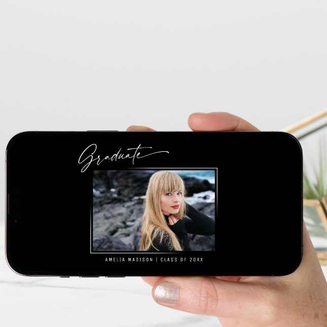 Modern Calligraphy Elegant Ink Script 4 Photo Grad Announcement (Front Digital)