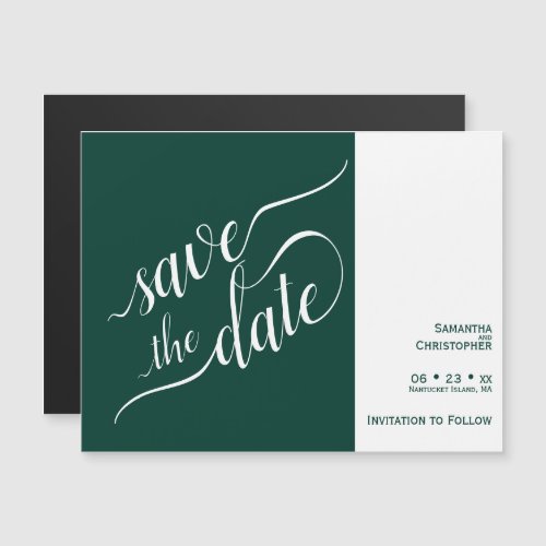 Modern Calligraphy Emerald Wedding Save the Date Magnetic Invitation