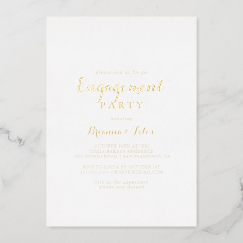 Modern Calligraphy Engagement Party Gold  Foil Invitation