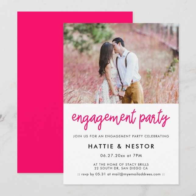 Modern calligraphy engagement party photo invitation (Front/Back)