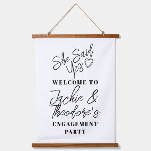 Modern Calligraphy Engagement Party Welcome Hanging Tapestry