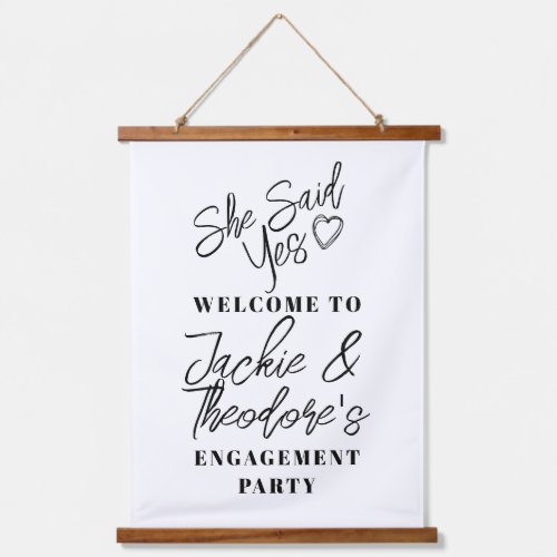 Modern Calligraphy Engagement Party Welcome Hanging Tapestry