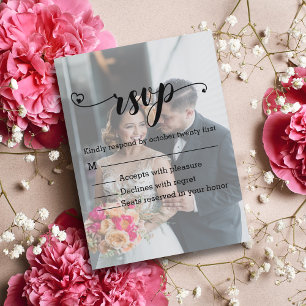 modern calligraphy faded photo  rsvp wedding invitation postcard