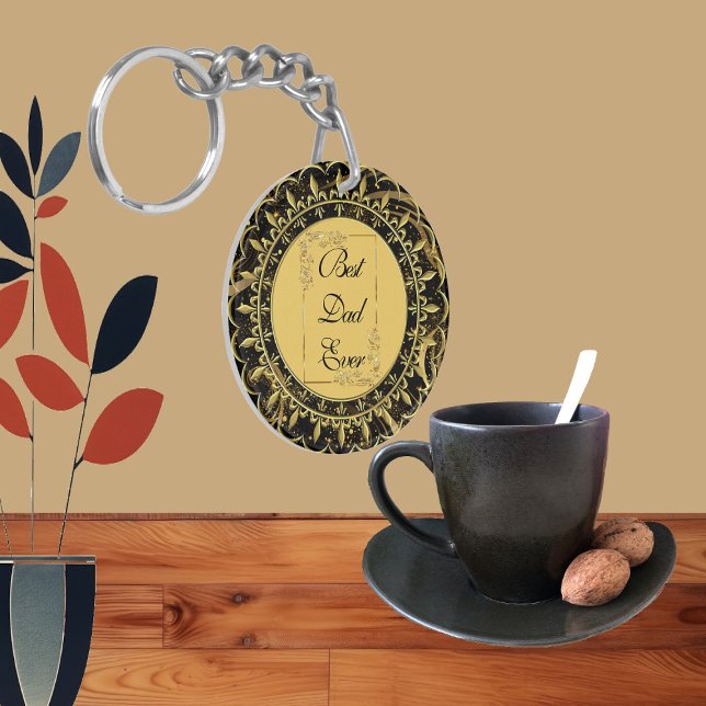 Modern Calligraphy Fathers Day Gold Leafy Swirls  Keychain (Modern Calligraphy Fathers Day Gold Leafy Swirls Keychain)