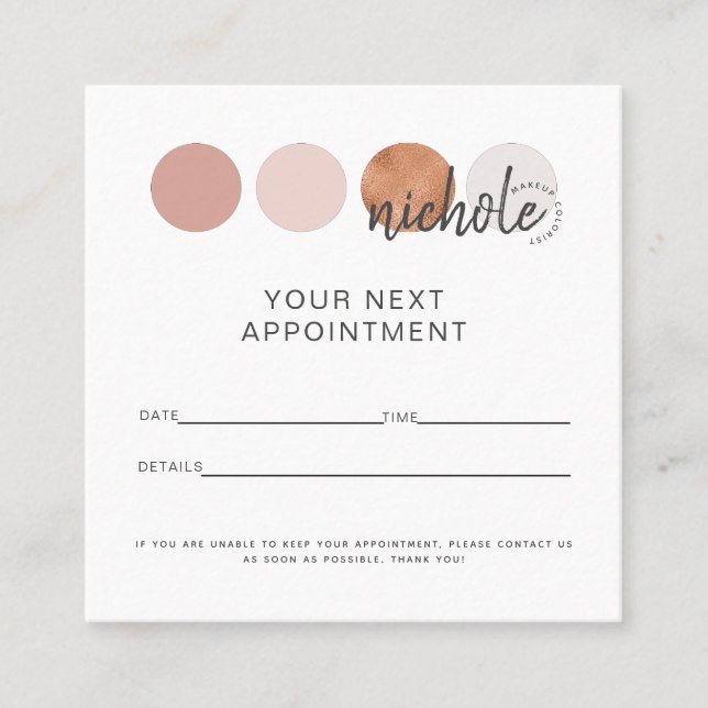 Modern Calligraphy Feminine Makeup Artist  Appointment Card (Front)