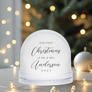 Modern Calligraphy First Christmas as Mr. and Mrs. Snow Globe