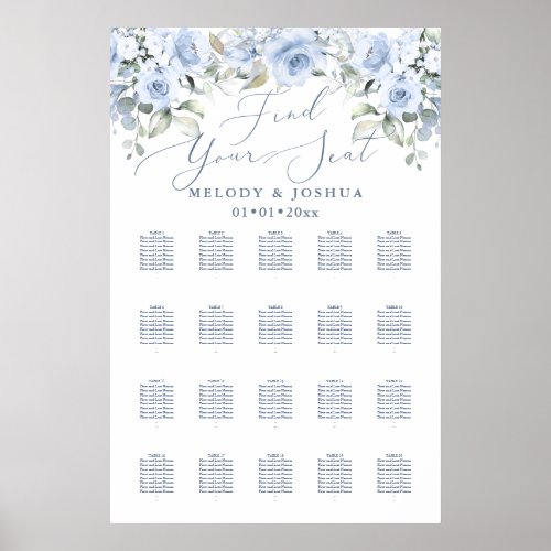 Modern Calligraphy Font DIY color Dusty Blue Roses Poster