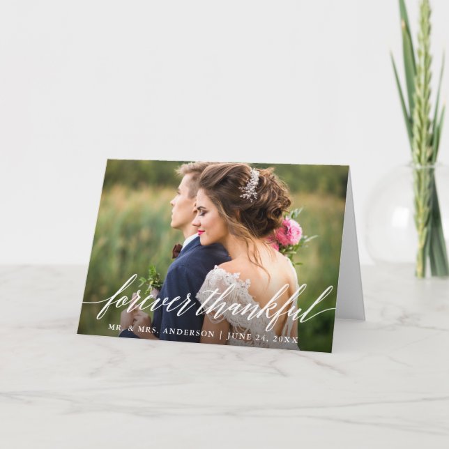 Modern Calligraphy Forever Thankful Wedding Fold Thank You Card (Front)