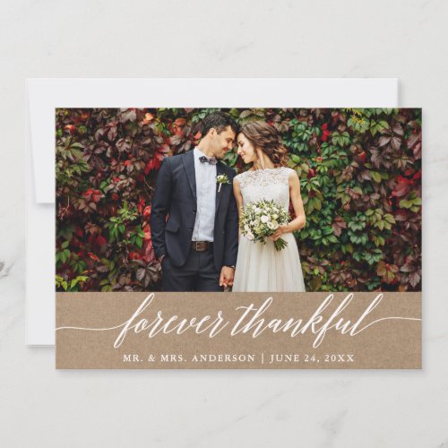 Modern Calligraphy Forever Thankful Wedding Kraft Thank You Card