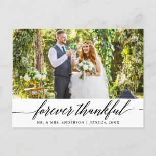 Modern Calligraphy Forever Thankful Wedding Postcard