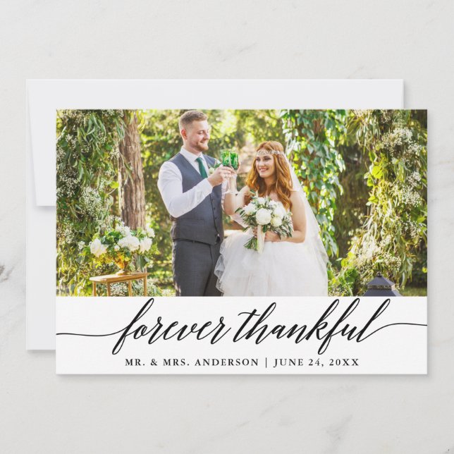 Modern Calligraphy Forever Thankful Wedding Thank You Card (Front)