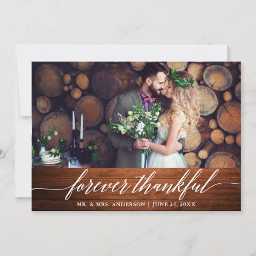 Modern Calligraphy Forever Thankful Wood Wedding Thank You Card