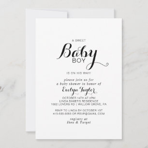 Modern Calligraphy Formal Baby Boy shower Invitation