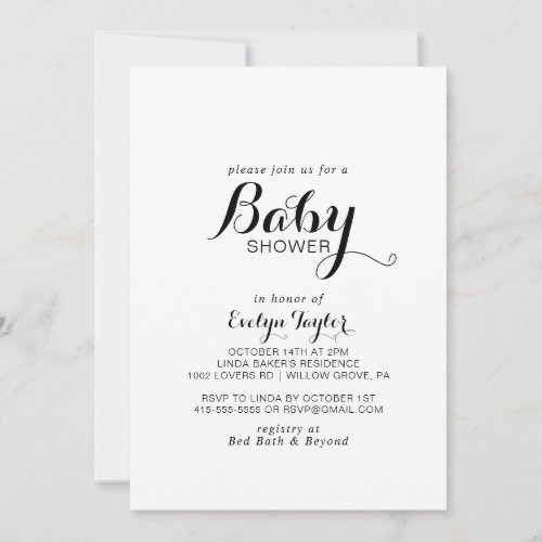 Modern Calligraphy Formal Baby Shower  Invitation