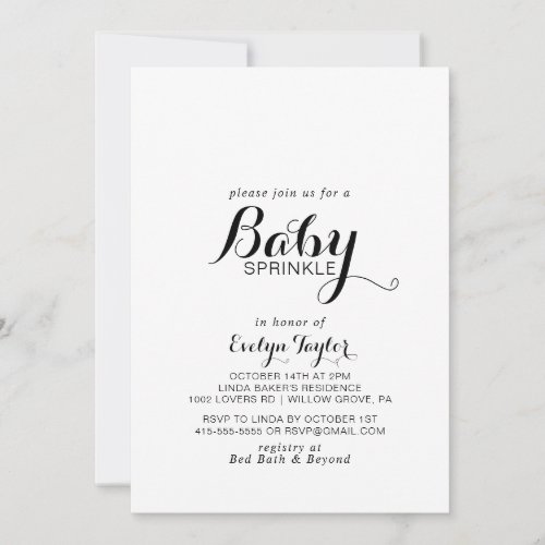 Modern Calligraphy Formal Baby Sprinkle  Invitation