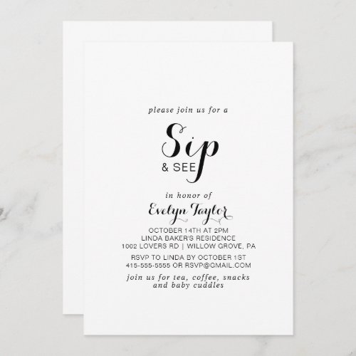 Modern Calligraphy Formal Sip and See  Invitation