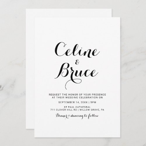 Modern Calligraphy Front and Back Wedding  Invitation