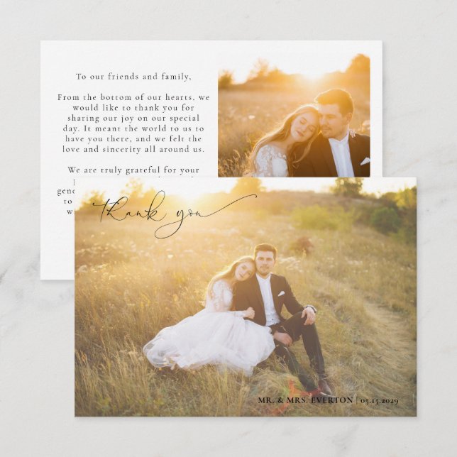 Modern Calligraphy Full Bleed Photo Wedding Thank You Card (Front/Back)