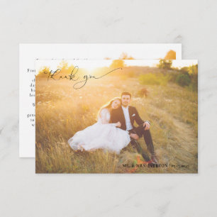 Modern Calligraphy Full Bleed Photo Wedding Thank You Card