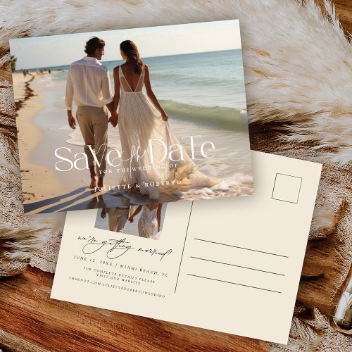 Modern Calligraphy Full Photo Save The Date Postcard