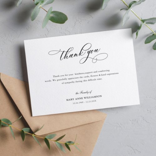 modern calligraphy funeral thank you note