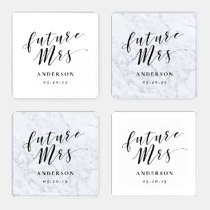 Modern Calligraphy Future Mrs. Wedding Gift Coaster Set