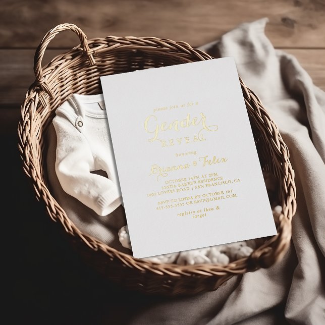 Modern Calligraphy Gender Reveal Gold   Foil Invitation (Creator Uploaded)
