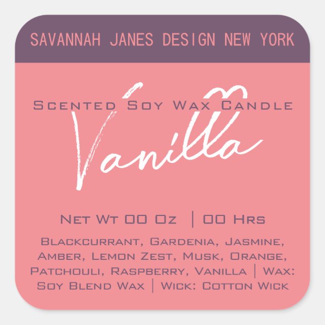 Modern Calligraphy Girly Pink Purple Candle Labels (Front)