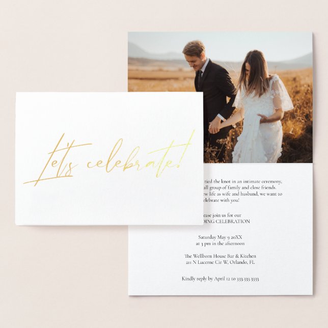 Modern Calligraphy Gold Foil Post Wedding Party  Card (Display)