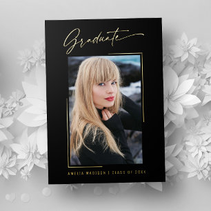 Modern Calligraphy Gold Ink Script Grad Photo Card