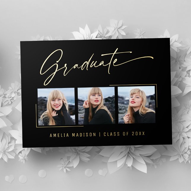 Modern Calligraphy Gold Ink Script Grad Photo Card (Creator Uploaded)