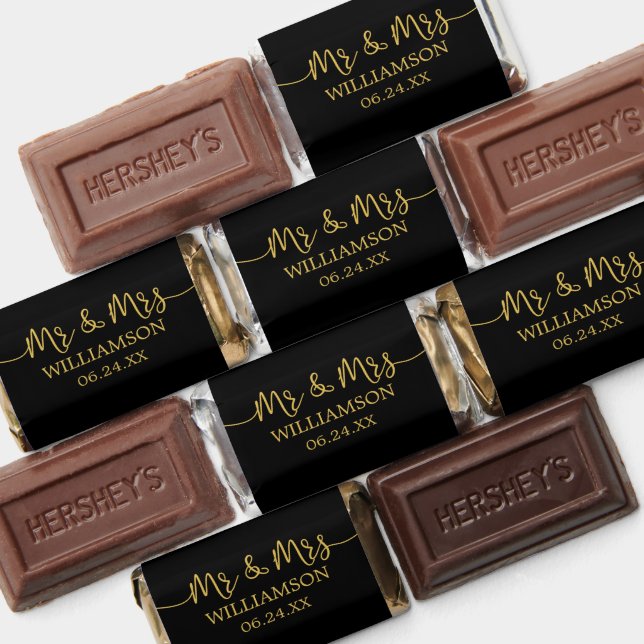 Modern Calligraphy Gold Mr. and Mrs. Wedding Black Hershey's Miniatures (Assorted)
