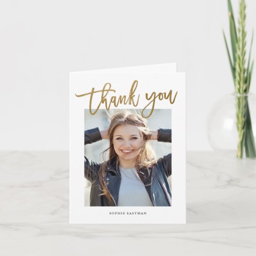 Modern Calligraphy Gold Photo Thank You Card