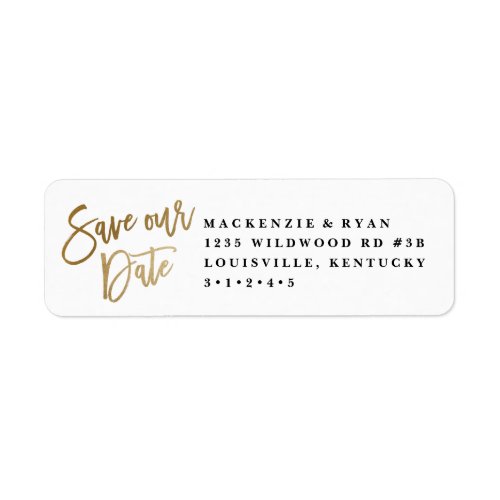 Modern calligraphy gold save the date announcement label