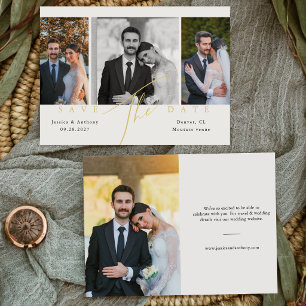Modern Calligraphy Gold Script Photo Wedding Save The Date