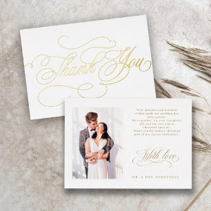 Modern calligraphy gold wedding Thank You card