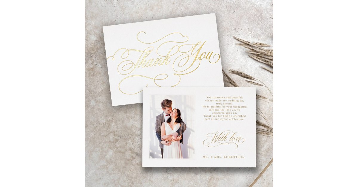 Modern calligraphy gold wedding Thank You card | Zazzle