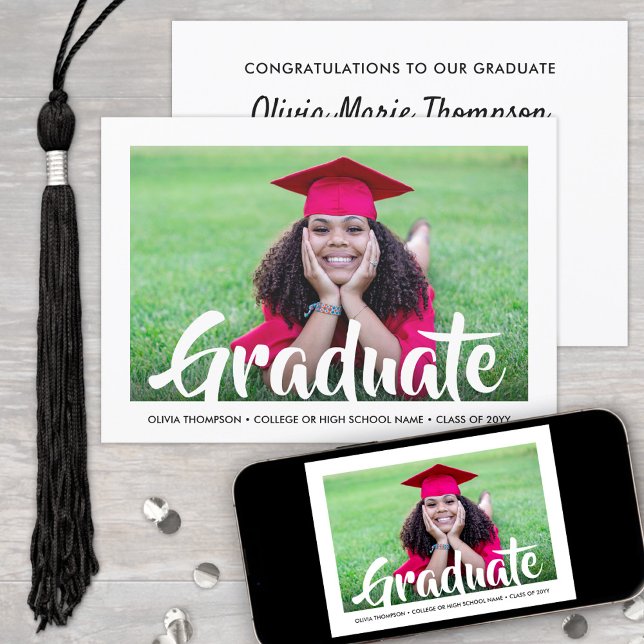 Modern Calligraphy Graduate Photo Graduation Party Invitation (Creator Uploaded)