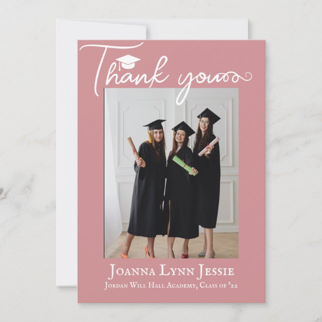 modern Calligraphy Graduate Photo  Thank You Card (Front)