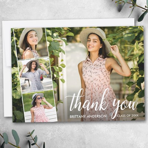 Modern Calligraphy Graduation 4 Photo Collage Thank You Card