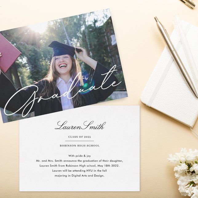 Modern Calligraphy Graduation Announcement Card (Creator Uploaded)