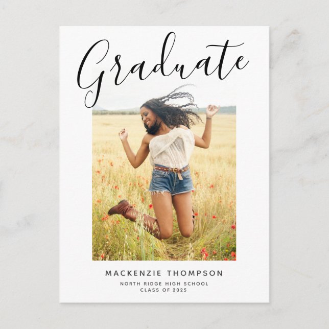 Modern Calligraphy Graduation Announcement Postcard (Front)
